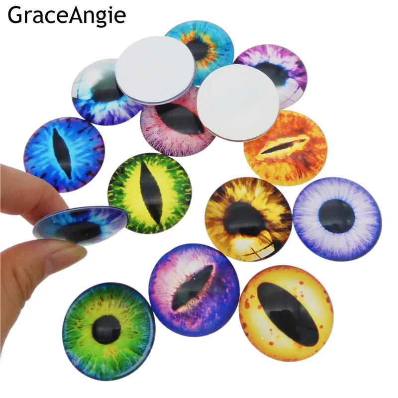 GraceAngie 12pcs 35mm Round Pupil Dragon Cat Eye Cameo Mix Color Animal Eye for Doll Making Craft Jewelry DIY Findings