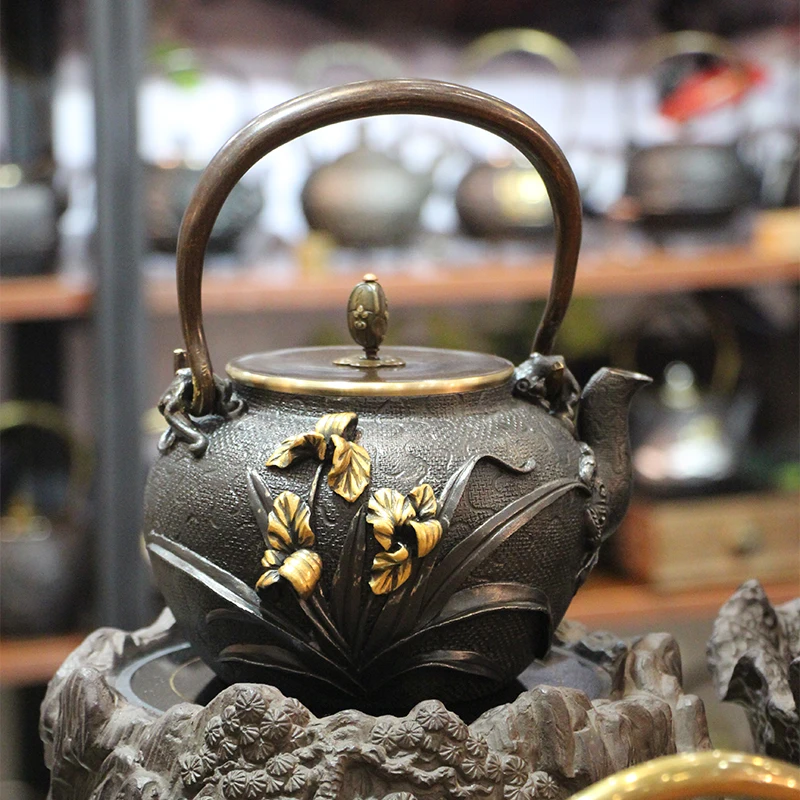 Beautiful 4-style Plant Pattern Uncoated Cast Iron Handicrafts Teapot Kung Fu Tea Set Special Decoration