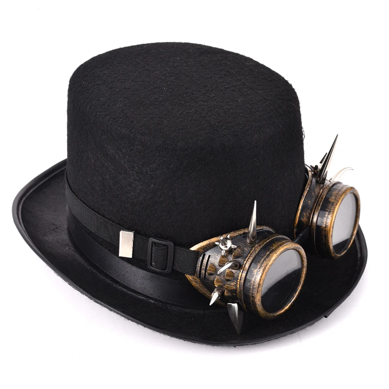 

Retro Spikes Goggles Top Hat Punk Steampunk Lolita Cosplay Rivet Glasses Hat Fedoras Hat Goth