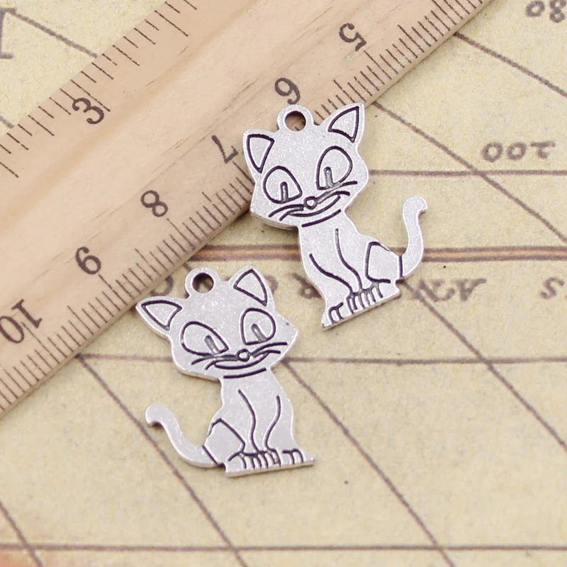 10pcs Charms Double Sided Cat 24x19mm Tibetan Silver Color Pendants Antique Jewelry Making DIY Handmade Craft