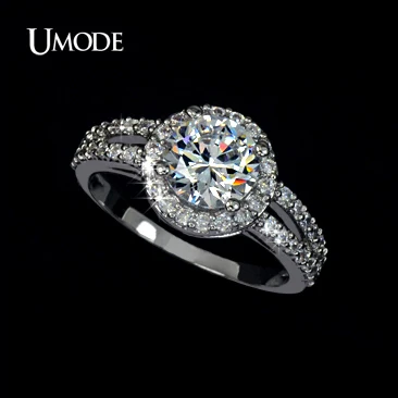 UMODE Wedding Rings White Gold Color Jewelry For Women 2 Carat AAA+ Cubic Zirconia 2 Bands Vintage Halo Engagement Rings UR0021