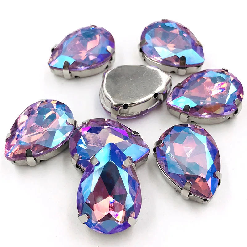 New arrival Teardrop shape crystal Glass sliver base flatback sew on rhinestones with claw for DIY clothing Accessories