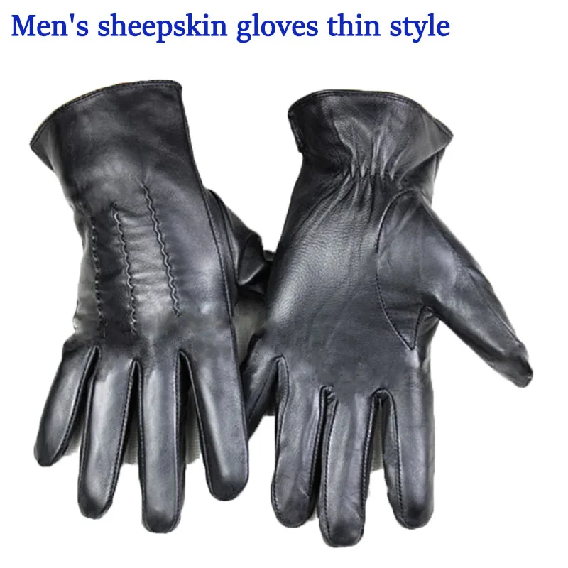 Guantes de cuero de oveja para hombre, forro de lana simple, terciopelo cálido, conducción de coche, ciclismo, moda de otoño e invierno