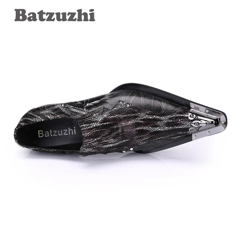 Batzuzhi Japanese Type Fashion Men\'s Leather Shoes Pointed Toe Leather Dress Shoes Men High Inreased Footwear! Big Sizes 38-46