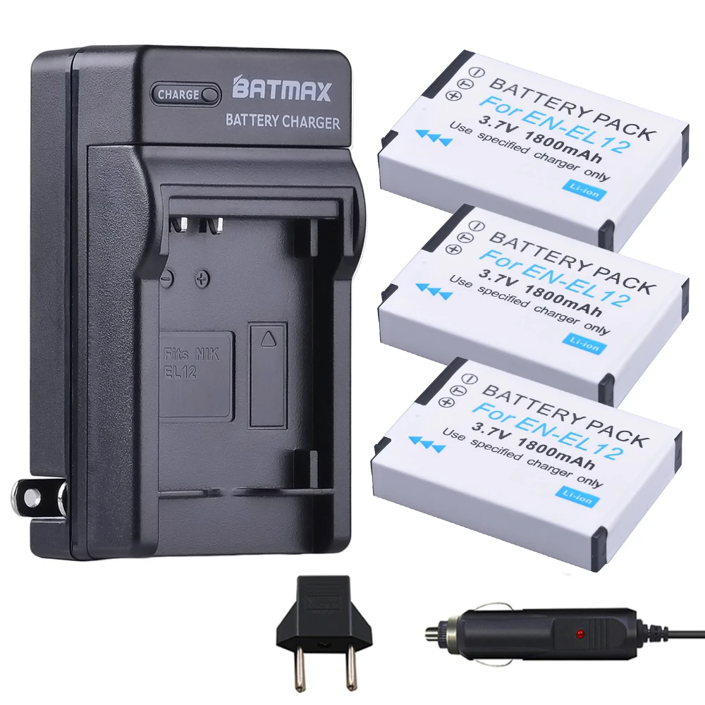 

Batmax 3pcs EN EL12 EN-EL12 Battery+Car Charger + EU Plug for Nikon Coolpix S9700 S9500 S9400 S9300 S9100 S8200 S8100