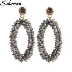 2017Fashion Bohemian crystal Long Earrings Unique Natural Traditional Crafts Knitting Large Earrings Women's Fine Jewelry Gifts