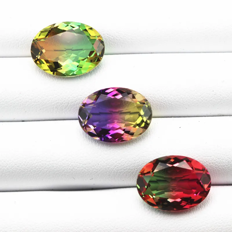 Oval shape top selling composite stone bicolored tourmaline ornamental stones for rings bracelets DIY making faceted jewelry