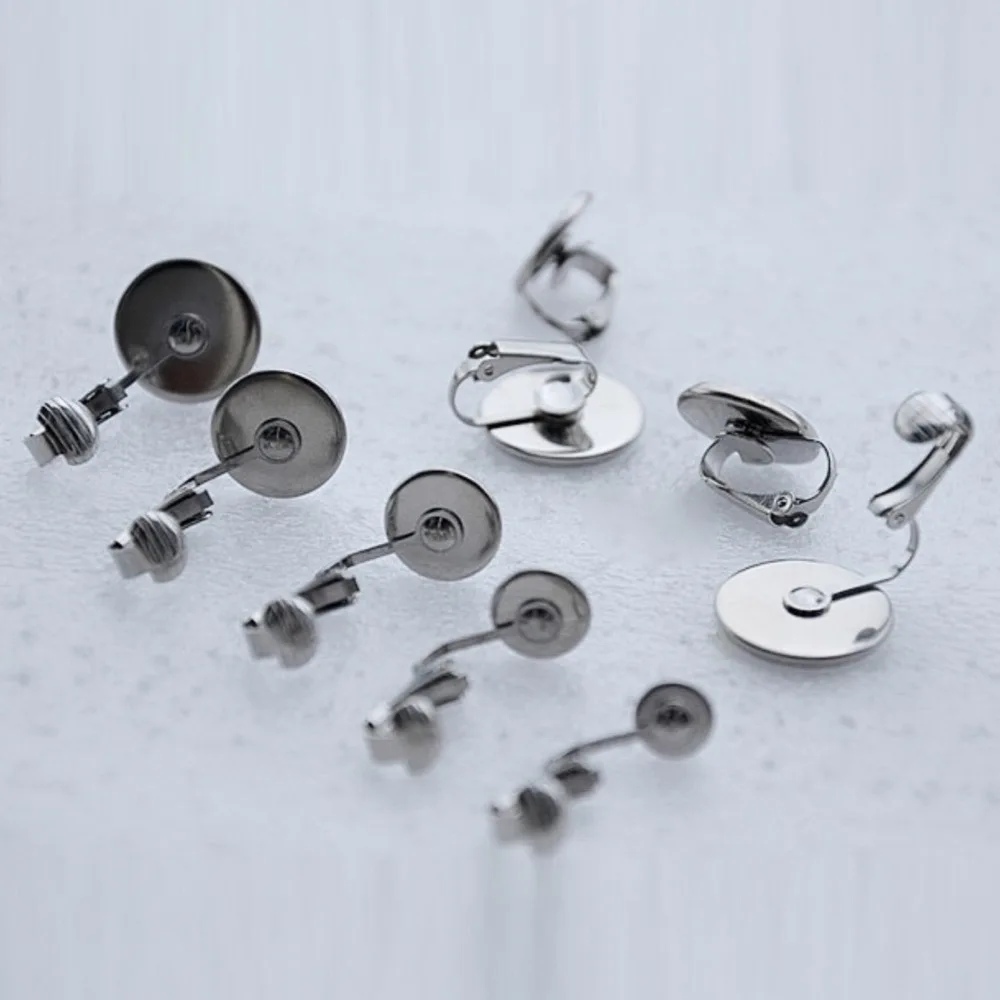 REGELIN  10pcs/lot 6-25mm Inner Size 316L Stainless Steel Earring Settings Cabochon No Piercing DIY Earrings Ear Jewelry Making