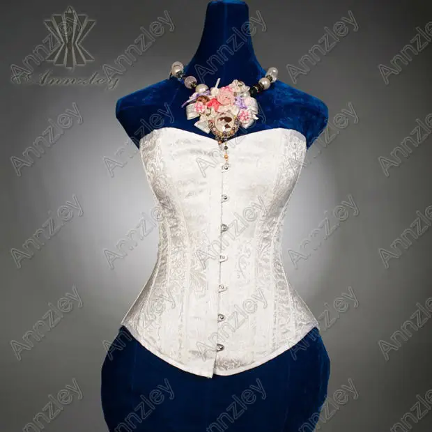 Annzley Corset! White Embroidered Steel Boned Satin Wedding Corset Bustier