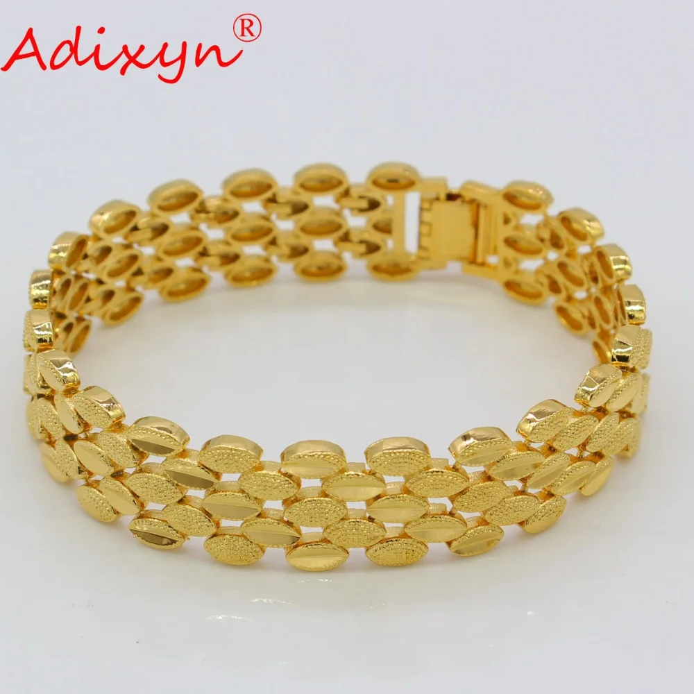 

Adixyn 21cm 1.6CM Width Bracelet Women/Men Gold Color Dubai Bangles Hand Chain Jewelry African/Ethiopian/Arab Gifts N050714