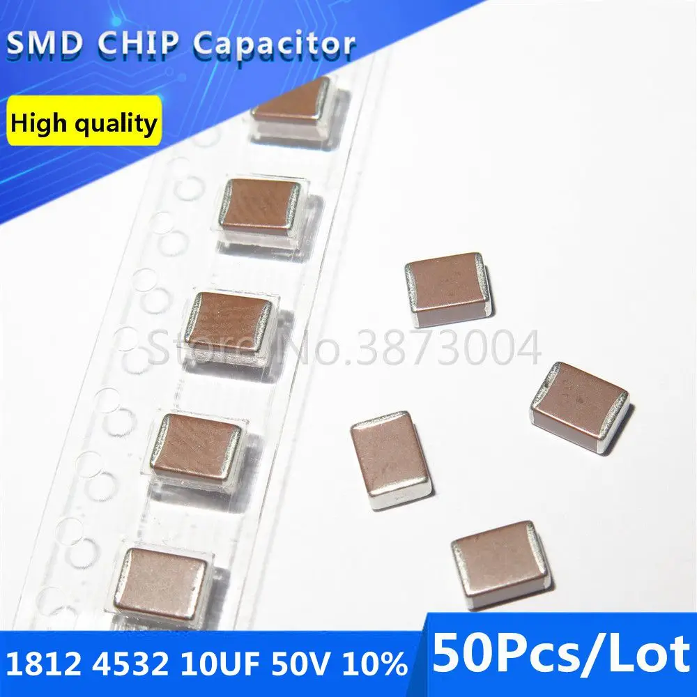 

50pcs 1812 4532 10UF 50V 10% Thick Film Chip Multilayer Ceramic Capacitor