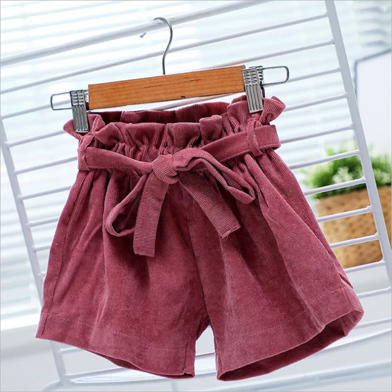 Fanfiluca Baby Girls Pants Solid Bow Ruffle Pants Fashion Autumn Winter Shorts Corduroy PP Shorts For Children 1-5 Years