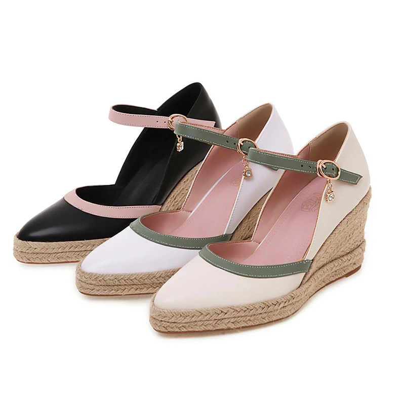 wedges shoes for women Espadrilles Sandals Summer Platform Ankle Strap Buckle Shoes Fashion Weaving High Heel Shoes female 32-44