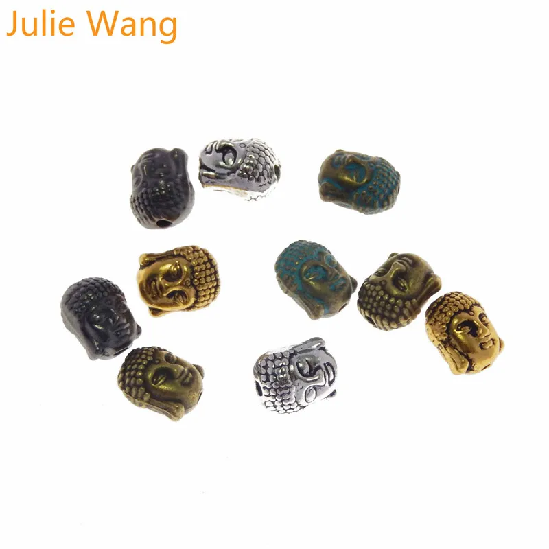 Julie Wang 25pcs Mixed 5 Colors Buddha Head Beads For Charm Neckalce Pendant Bracelet Anklet Jewelry Making Accessories