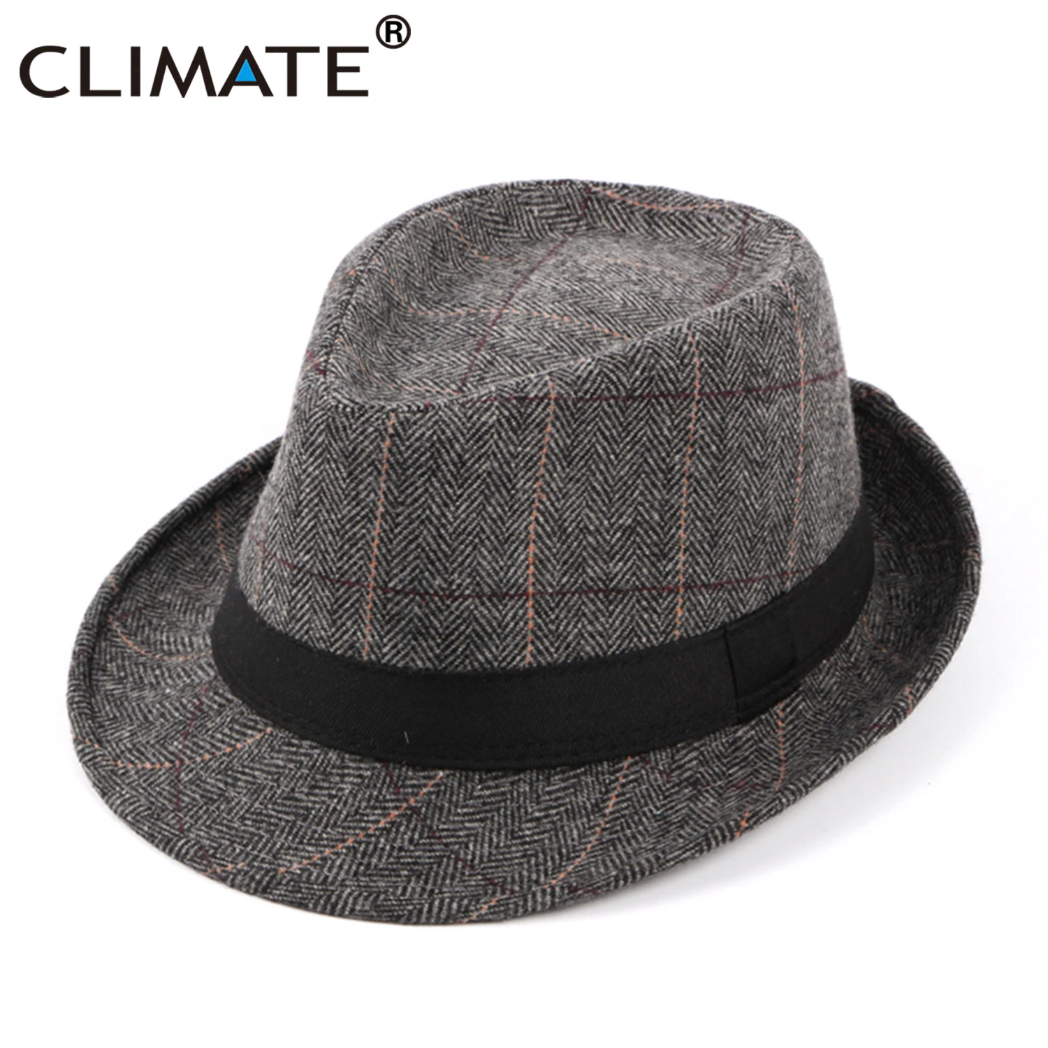 CLIMATE Men Jazz Hat Cap Fedora Plaid Formal Hats for Man Solid Winter Polyester Woolen Fedoras Cap Black Fedora Men Hat Cap