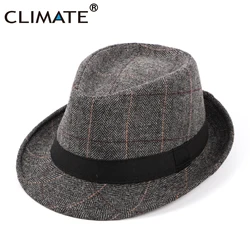 CLIMATE Men Jazz Hat Cap Fedora Plaid Formal Hats for Man Solid Winter Polyester Woolen Fedoras Cap Black Fedora Men Hat Cap