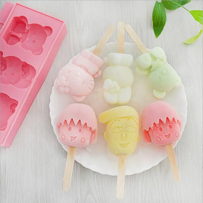 Zelfgemaakte Siliconen Cartoon Leuke Ice Pop Molds Popsicle Mallen Ijs Trays Ijs Maker Bevroren Holder Mould Keuken Gereedschap