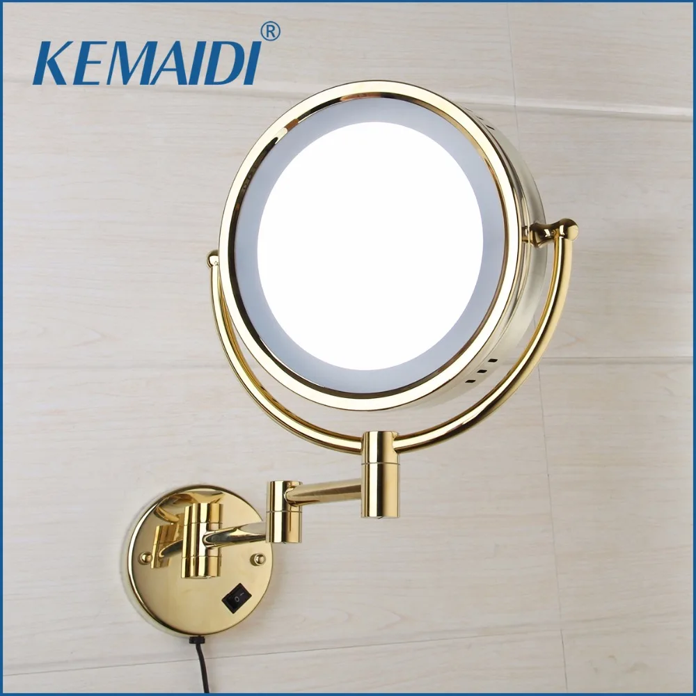 KEMAIDI Makeup Mirrors LED Wall Mounted Extending Folding Double Side LED Light Mirror 5x Magnification Bath&Toilet Mirror