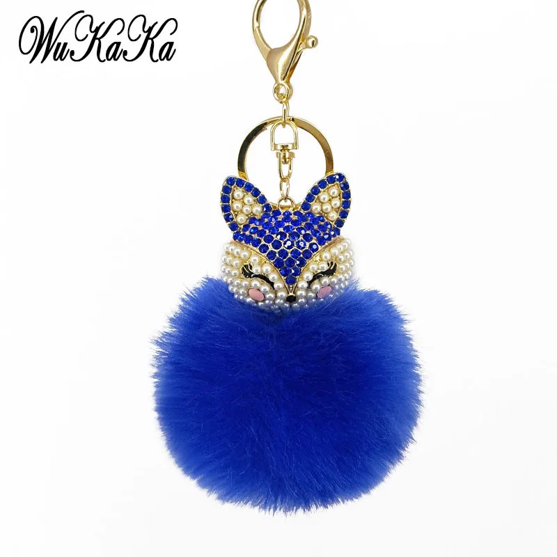 Moda Faux Fluffy Puff Ball Lovely Pearl Crystal Fox pompon portachiavi auto portachiavi anello donna borsa Pom pom gioielli 2020