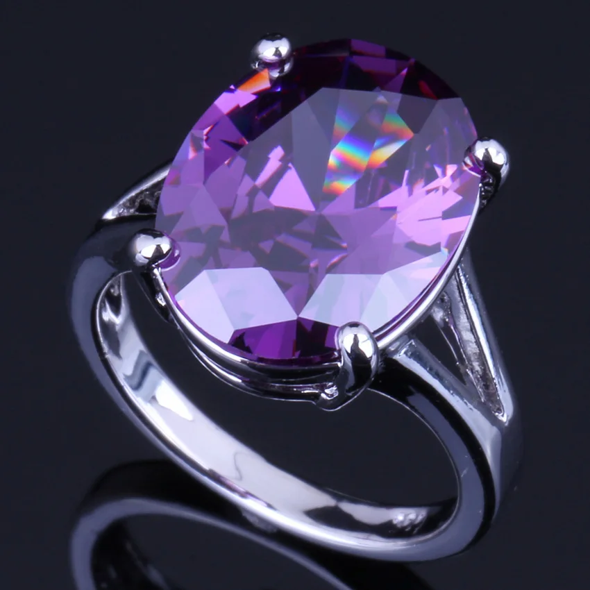 Ravishing Pigeon Egg Purple Cubic Zirconia Silver Plated Ring V0072