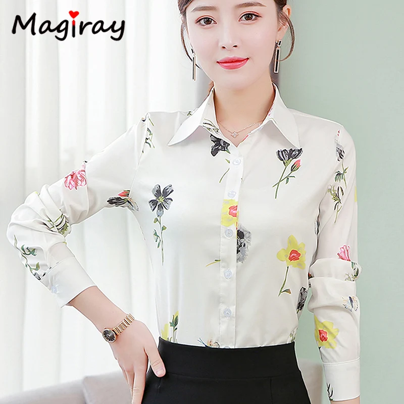 Long Sleeve Chiffon Blouse Women 2021 Summer Blusas Baggy Floral Collared Office Pink Korean Elegant Shirt Female White Top C153