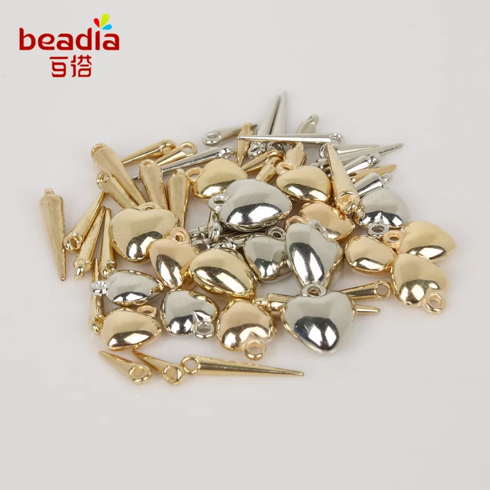 Heart and Long Nail type 30-200pcs Plastic CCB Charm Pendant Beads Mix SIze Rhodium/KC Beads