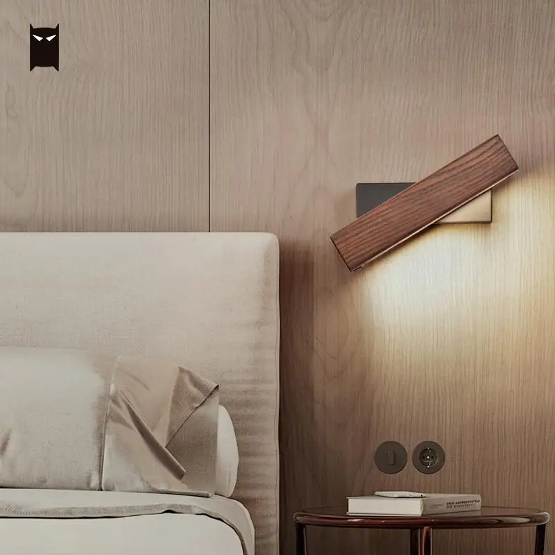 

Nordic Wall Lamp Fixture Solid Wood Bedroom Bedside LED Sconce Lighting Fixture Modern Minimalist Rotation Light for Hallway