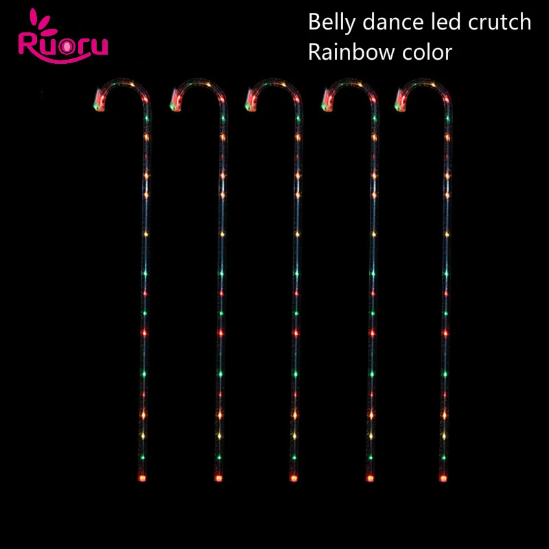 

Ruoru 1 Piece Belly Dance LED Crutches Rainbow Color Walking Stick Dance Accessories Stage Performance Props Shining Led Crosier