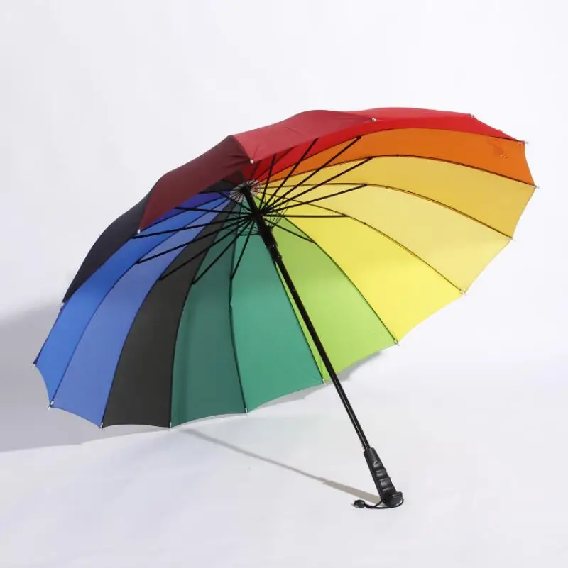 Rainbow Umbrella Big Long Handle Straight Colorful Umbrella Male Female Sunny And Rainy Umbrella LX7331