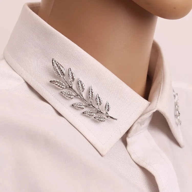 SWINATE Men Women Vintage Leaf Brooches Collar Clips Golden Silver Plated Brooch Pins For Shirt Suit Coat Accessories 1 Pair