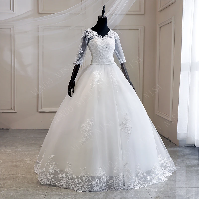 new-floor-or-long-train-robe-de-mariee-grande-taille-wedding-dress-appliques-lace-v-neck-half-sleeve-princess-vintage-bride-gown