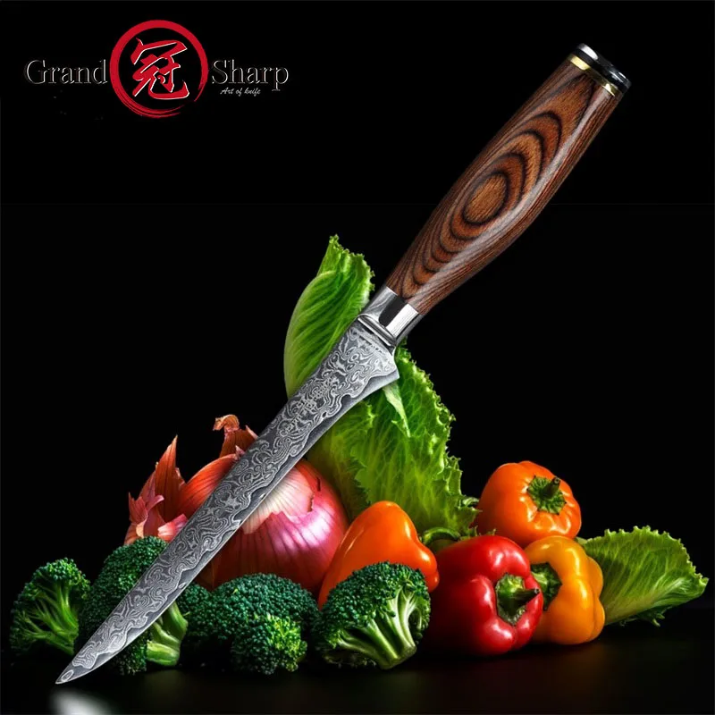 

6 Inch Damascus Boning Knife Japanese VG10 Steel Kitchen Knife Chef Knives Stainless Steel Butcher Knife Gift Box Grandsharp