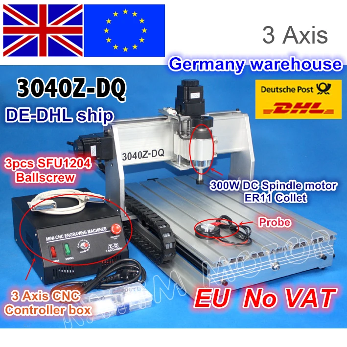 EU ship free VAT 3 Axis 3040Z-DQ Ball screw 300W spindle motor CNC ROUTER ENGRAVER/ENGRAVING DRILLING Milling Machine 220V/110V