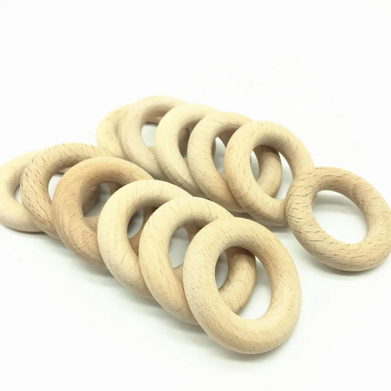 

10 PCS 40MM DIY Crafts Gift Beech Wood Baby Teething Ring, Wooden Teething Ring Round Beech Wood Rings, Baby Chewable Toys