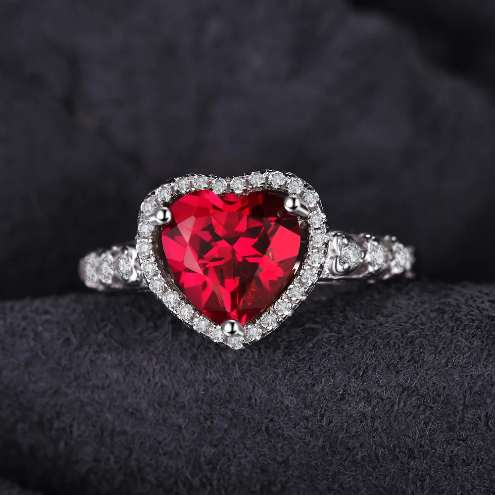 JewelryPalace Heart Love 2.5ct Created Red Ruby 925 Sterling Silver Ring for Women Gemstone Jewelry