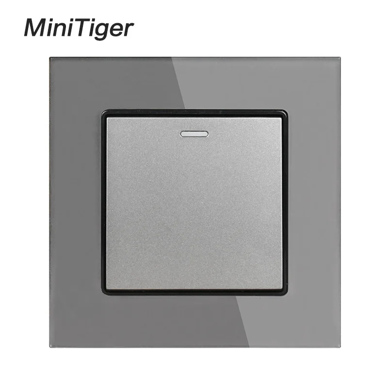 Minitiger White Luxury Crystal Tempered Glass Panel 1 Gang 1 Way Wall Light Button Switch On / Off Wall Switch 16A AC 250V