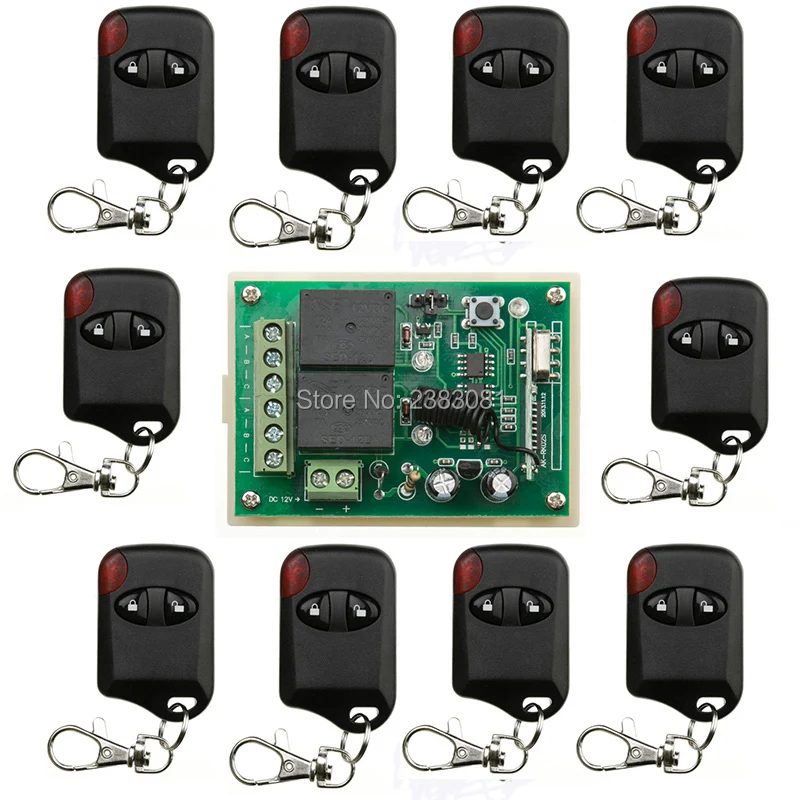 

Hot Sales DC 12V 10A 2CH 315MHz/433MHZ Wireless RF Remote Control Switch teleswitch 10* cat eye Transmitter+ 1*Receiver