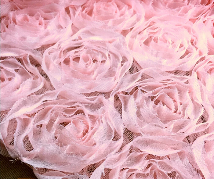 

1 meter 130cm 51.18" wide pink chiffon flowers mesh fabric for dance wedding dress childrenwear MM309