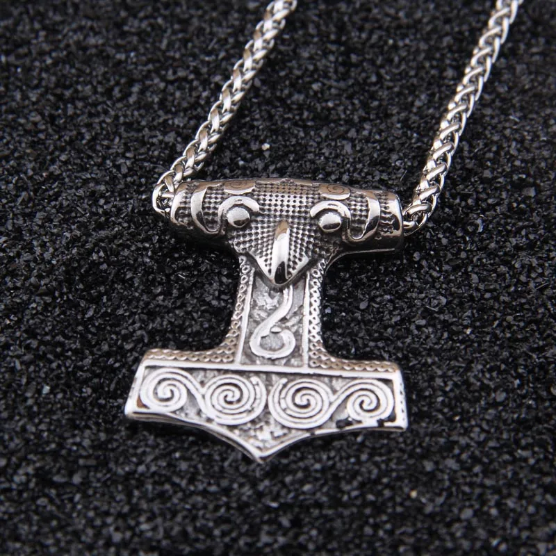 Dropshiping new arrival stainless steel Viking Raven Mjolnir thor hammer rune pendant necklace men gift