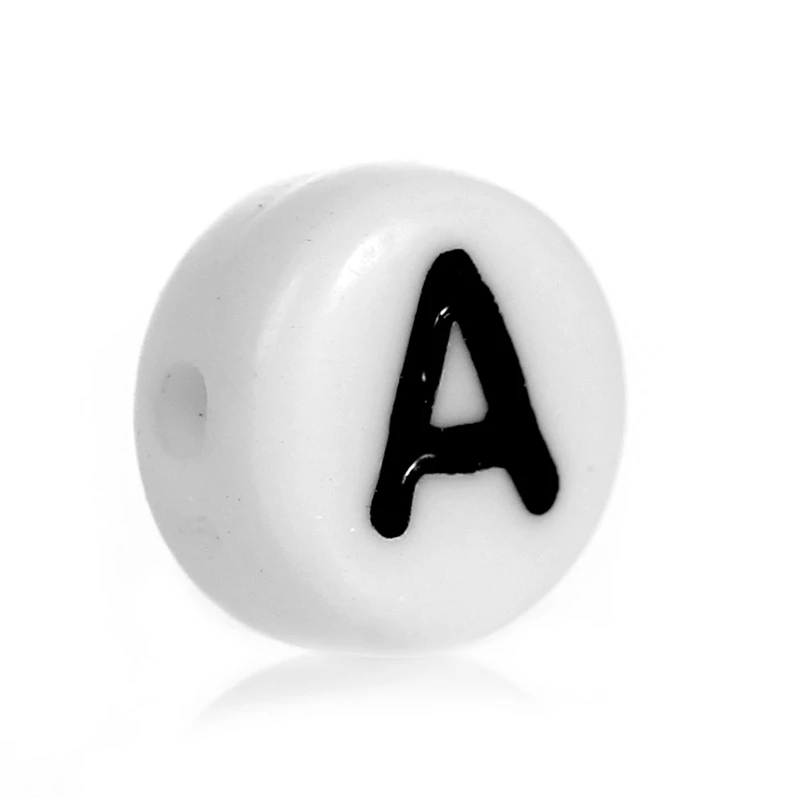 DoreenBeads 500Pcs Flat Round Handmade Spacer Beads Acrylic Alphabet/Letter "A-Z"  Jewelry Bracelet DIY Making Material Bead 7mm