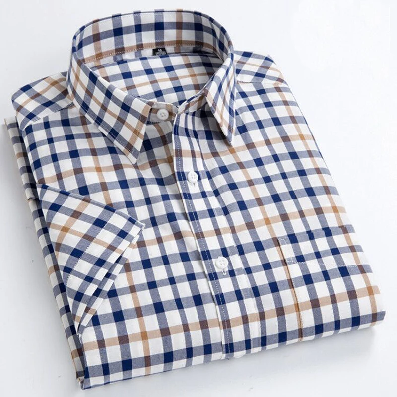 MACROSEA Summer Short Sleeve Plaid Shirts Fashion Men Business Formal Casual Shirts 100% Cotton Slim Fit Shirts Plus Size S-8XL