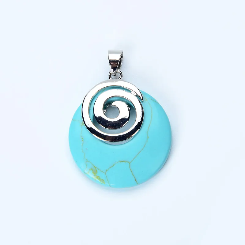Natural Stone Pendant for Necklaces Hollow Out Round Spiral Metal Charms Purple White Crystal Tiger Eye Aventurine Reiki Jewelry