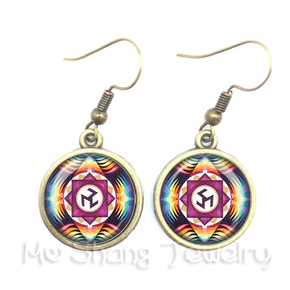 Hamsa Glass Cabochon Fashion Dangle Srivatsa Earrings for Women Lucky Jewelry Christmas Gift Glass Dome Mandala Indian Jewelry