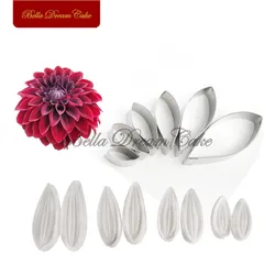 14pcs/set Dahlia Flower Petal Veiner Silicone Molds Stainless Steel Cutter Fondant Mold DIY Cake Decorating Tool Bakeware