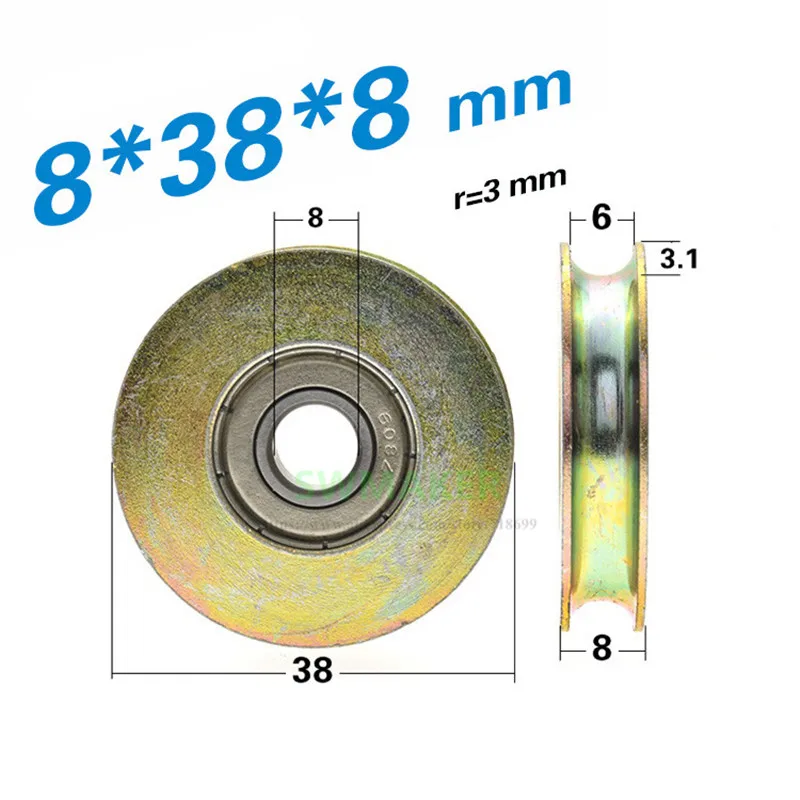 1pcs 8*38*8mm 608ZZ bearing steel, U groove roller, 6mm wire rope/overhead crane/guide wheel