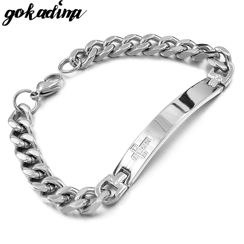 GOKADIMA Fashion Charm Crucifix Stainless Steel Women Men ID Bracelet Cross Bangle Wholesale Jewelry WB1000