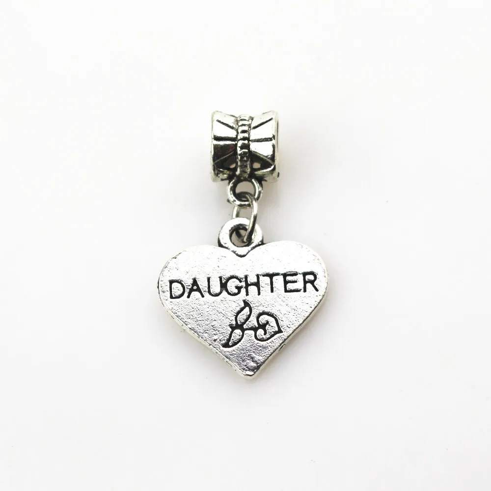 

20pcs/lot Heart daughter Charms Dangle Hanging Charms big hole Beads European pendant fit charms bracelet DIY jewelry