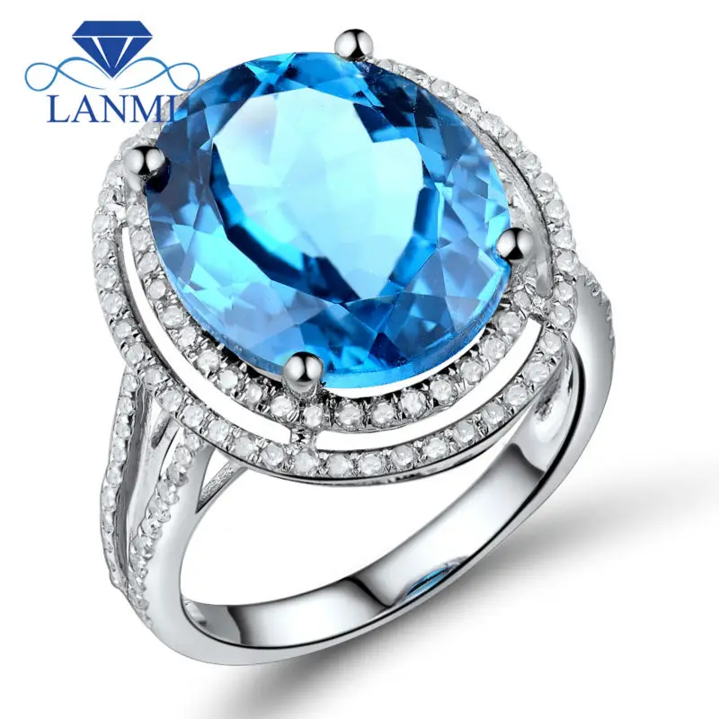 

LANMI Oval 11x13mm Solid 14Kt White Gold Natural Topaz Engagement Ring with Diamond Christmas Jewelry Gift 2T018