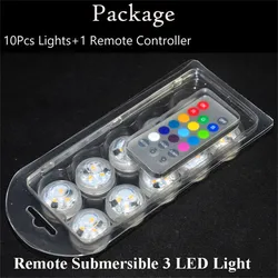 10pcs/Lot  CR2032 Battery Operated 3CM Round Super Bright RGB Multicolors LED Submersible LED Floralyte Light With Remote