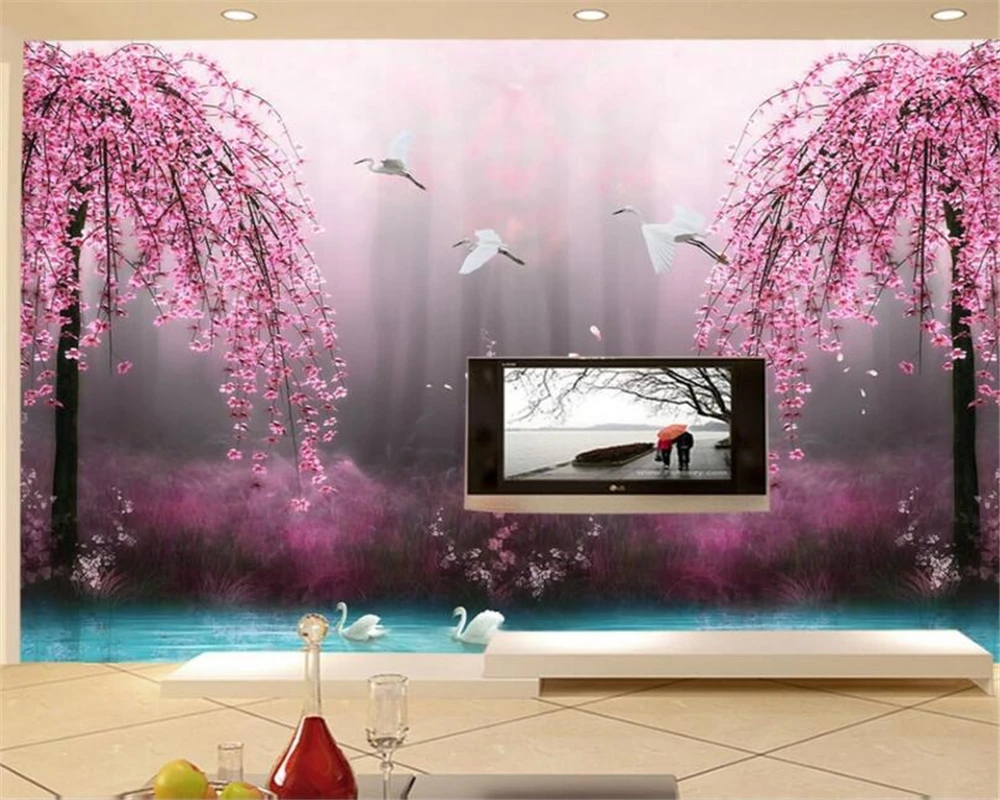 

beibehang HD Dream Fairyland Peach Blossom 3D TV background wall murals Living room background wall decoration 3D wallpaper